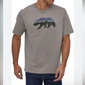 Patagonia T Shirt Mens  Gray Colorful Fitz Roy Bear Logo Organic  Sz XL